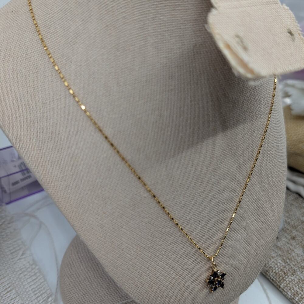 Solid 14K Gold Natural Blue Sapphire & Diamond Flower Pendant Necklace 585 Italy - Picture 10 of 16